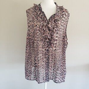 Tahari Arthur S. Levine Blouse Top Sleeveless Semi Sheer Button Ruffles Plus 1X